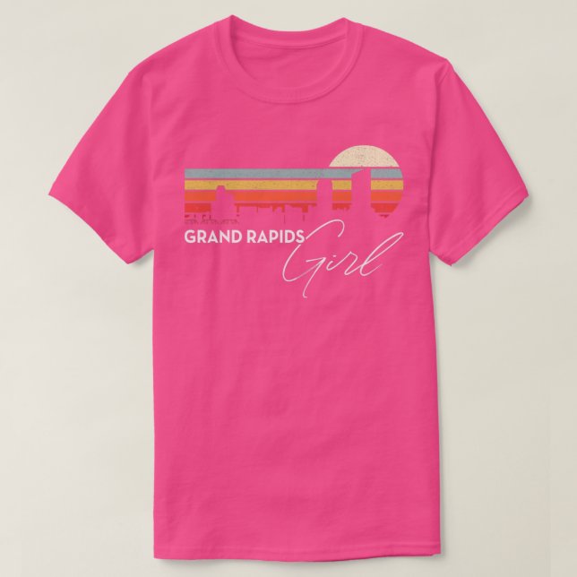 Grand Rapids Girl Retro Sunset City Skyline Souven T-Shirt (Design Front)