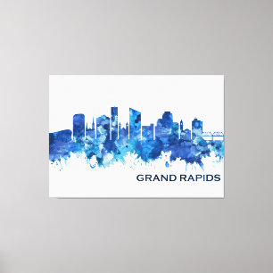 Grand Rapids Michigan Skyline Blue Canvas Print