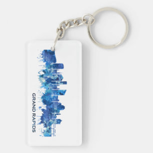 Grand Rapids Michigan Skyline Blue Key Ring
