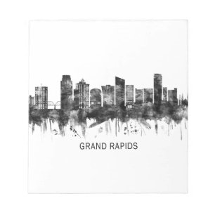 Grand Rapids Michigan Skyline BW Notepad