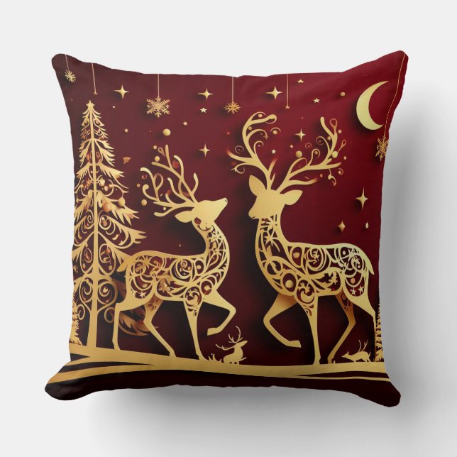 Grand Reindeer Waltz – Whimsy Holiday Pattern Cushion (Front)
