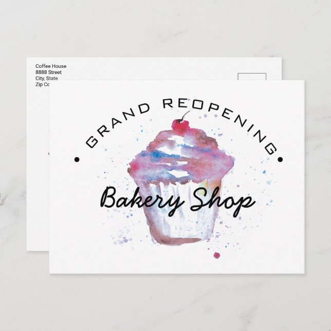 Grand reopening Bakery Small business announcement Postcard (Front/Back)