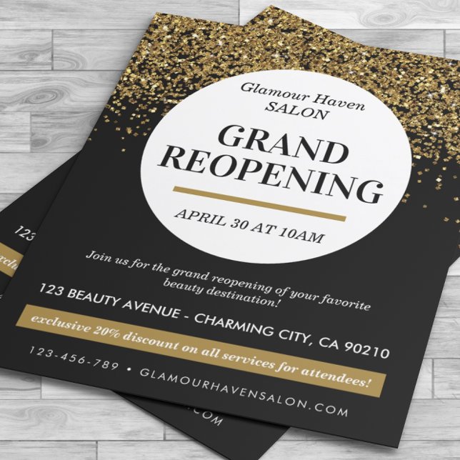 Grand Reopening Black Gold Glitter Salon Flyer (Creator Uploaded)