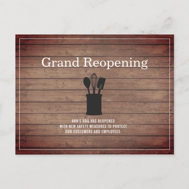Grand Reopening Restaurant Food Wood Crock Postcard (Front)