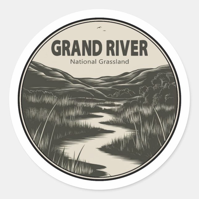 Grand River National Grassland Stream Classic Round Sticker (Front)