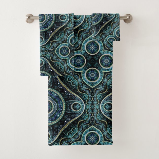 Grand Royal Julian Fractal Mandala Pattern Bath Towel Set (Insitu)