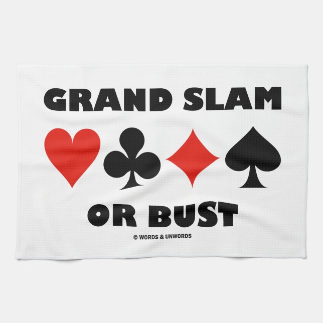 Grand Slam Or Bust (Bridge Card Suits) Tea Towel (Horizontal)