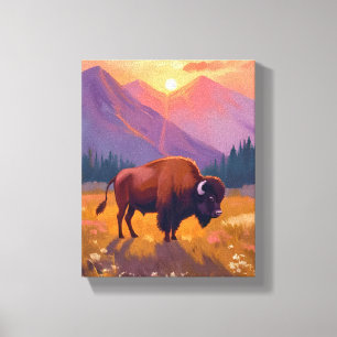 Grand Teton Bison   National Park Travel Painting Canvas Print