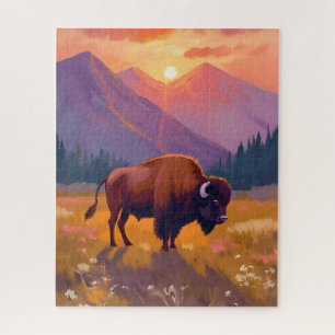 Grand Teton Bison   National Park Travel Painting Jigsaw Puzzle