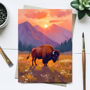Grand Teton Bison   National Park Travel Painting Postcard