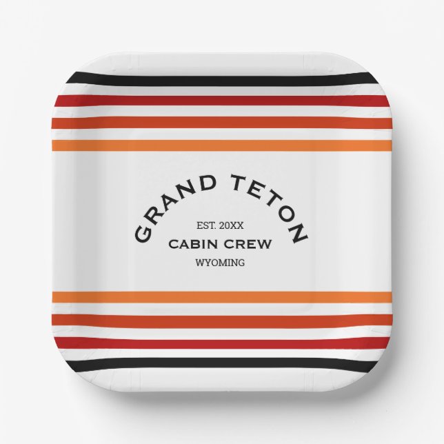 Grand Teton Cabin Club Custom Crest Park Stripe Paper Plate (Front)