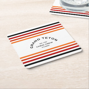 Grand Teton Cabin Club Custom Crest Park Stripe Square Paper Coaster