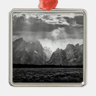 Grand Teton Mountain Range in Black and White Metal Tree Decoration