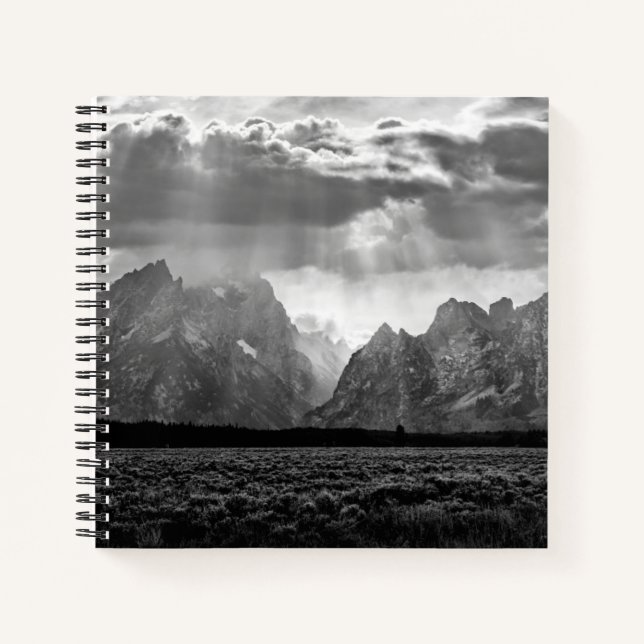 Grand Teton Mountain Range in Black and White Notebook (Front)