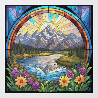 Grand Teton Mountains Faux Stained Glass Mountain