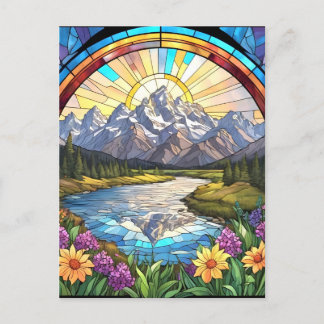 Grand Teton Mountains Faux Stained Glass Mountain Postcard
