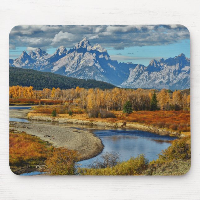Grand Teton Mountains River View in Autumn Mouse Pad (Front)