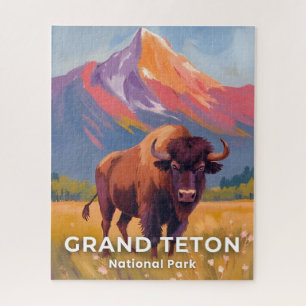 Grand Teton National Park   Bison Travel Art Jigsaw Puzzle