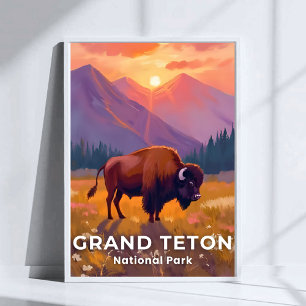 Grand Teton National Park Bison Wyoming Travel Poster