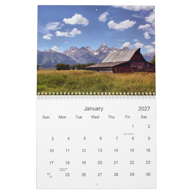 Grand Teton National Park Calendar (Jan 2027)