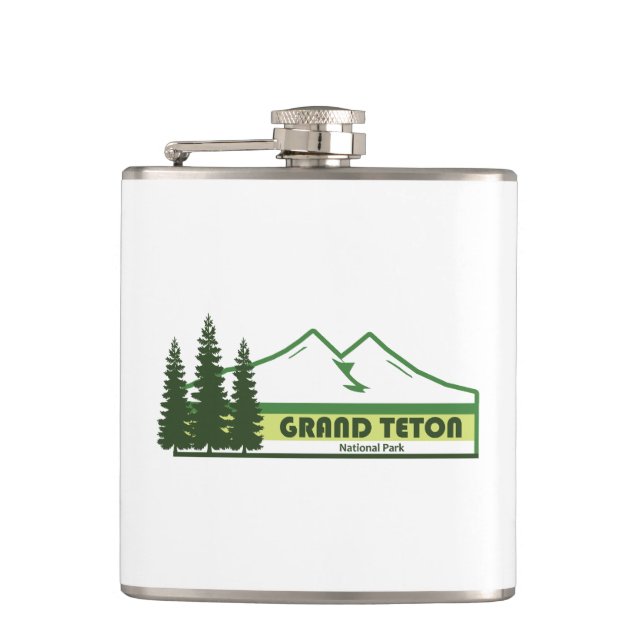 Grand Teton National Park Green Stripes Hip Flask (Front)