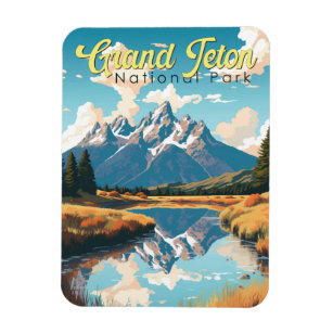 Grand Teton National Park Illustration Retro Magnet