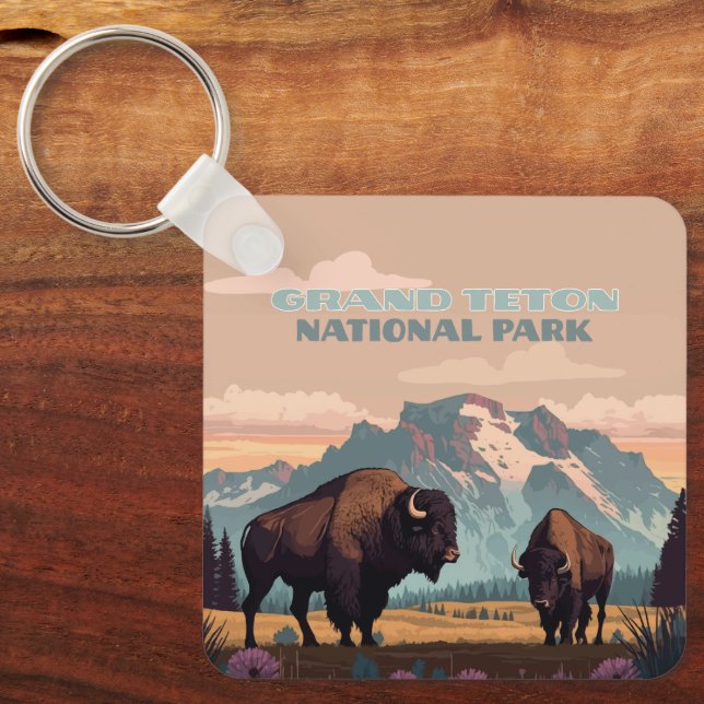 Grand Teton National Park Jackson Wyoming Mountain Key Ring (Front)