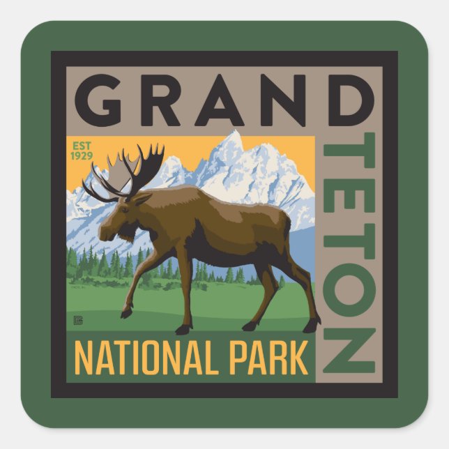 Grand Teton National Park Moose Square Sticker (Front)