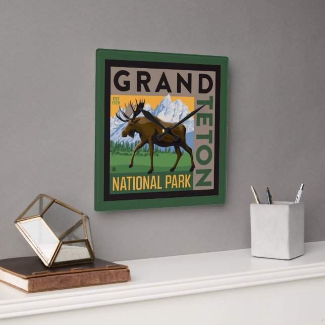 Grand Teton National Park Moose Square Wall Clock (Office)