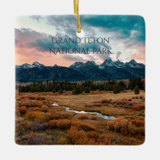 Grand Teton National Park Mountain Sunset Photo Ceramic Ornament