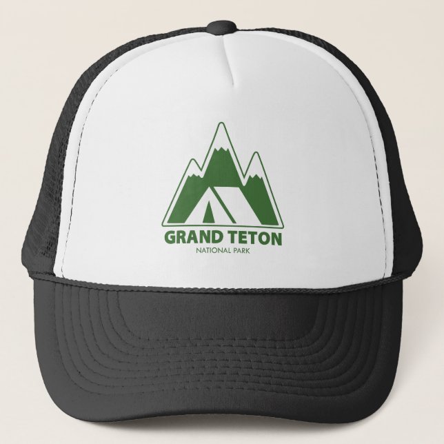 Grand Teton National Park Mountains Camping Trucker Hat (Front)
