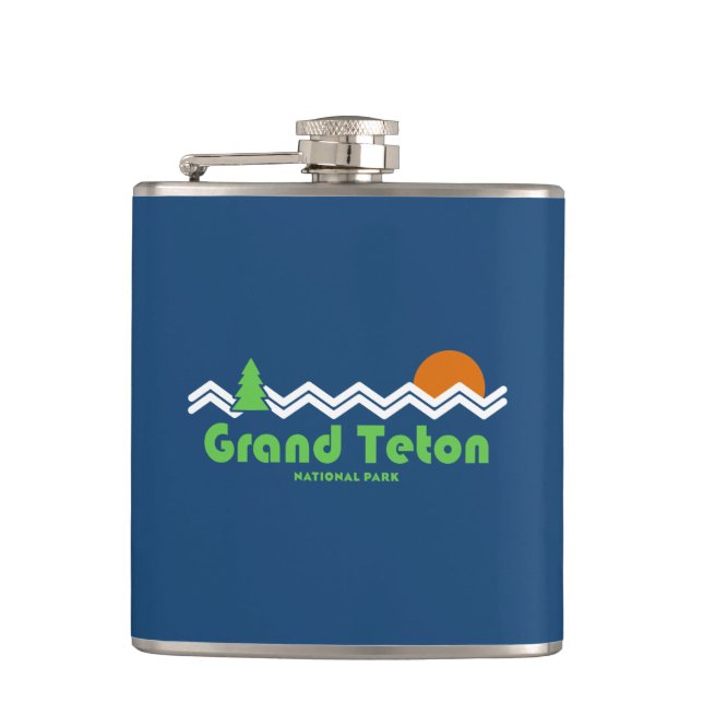 Grand Teton National Park Retro Hip Flask (Front)