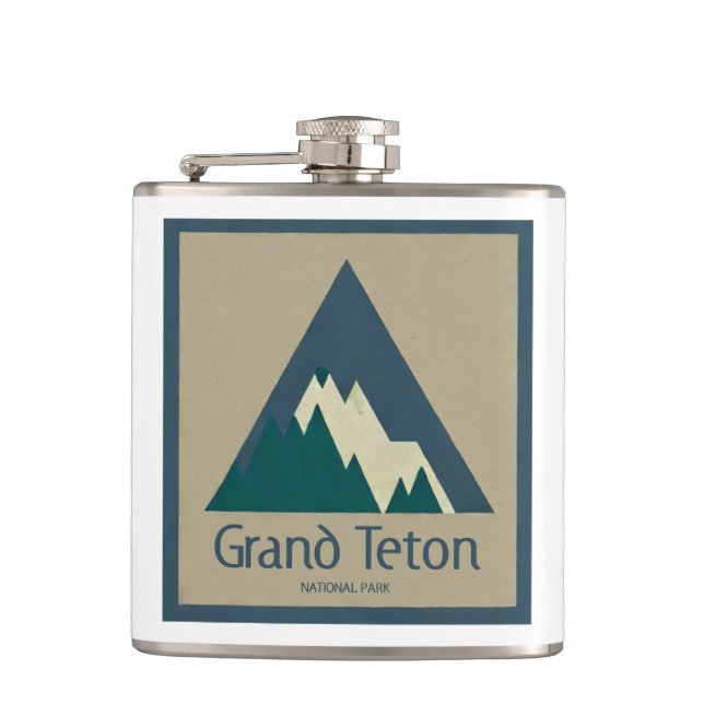 Grand Teton National Park Rustic Hip Flask (Front)