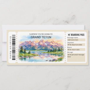 Grand Teton National Park Trip Boarding Pass Invitation