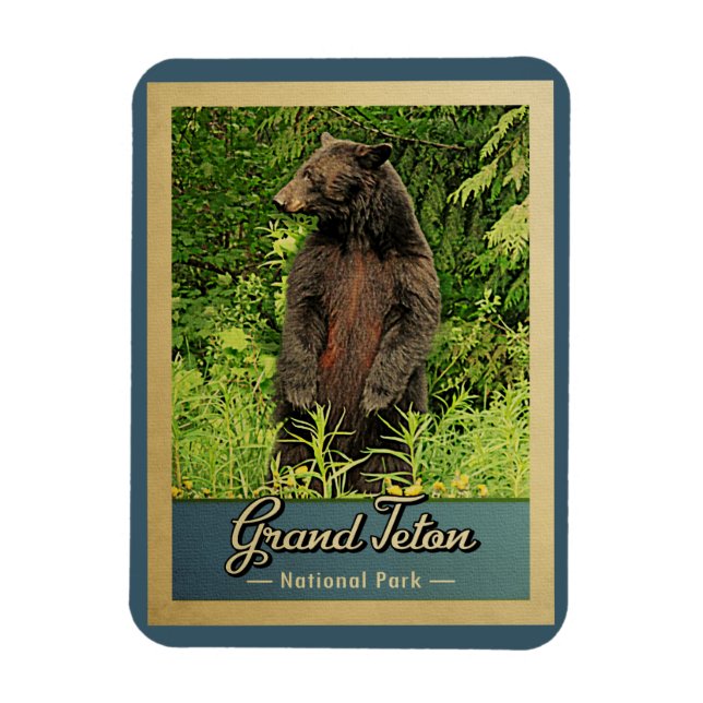 Grand Teton National Park Vintage Bear Magnet (Vertical)