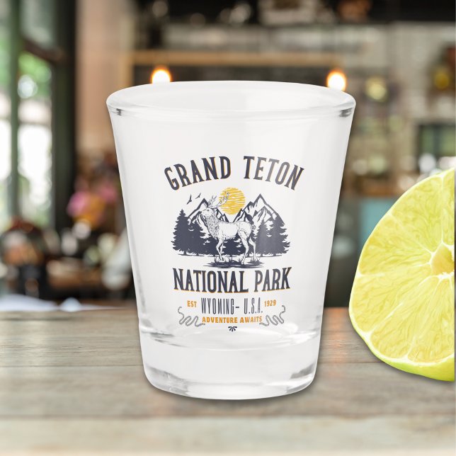 Grand Teton National Park Vintage Landscape Shot Glass (Creator Uploaded)