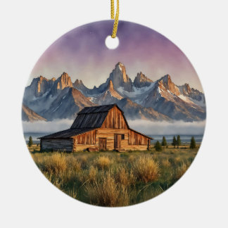 Grand Teton National Park Watercolor Ceramic Tree Decoration
