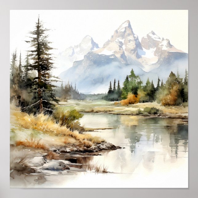Grand Teton National Park Watercolor Poster (Front)