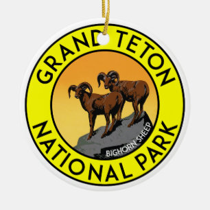 Grand Teton National Park Wyoming Bighorn Sheep Ceramic Tree Decoration