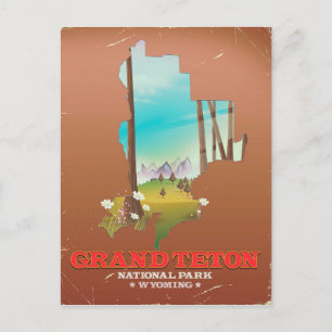 Grand Teton National Park Wyoming Map Postcard
