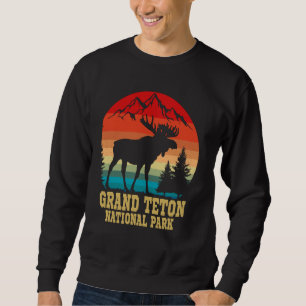 Grand Teton National Park Wyoming Retro Moose Trav Sweatshirt