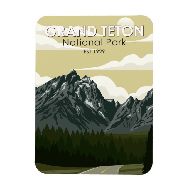 Grand Teton National Park Wyoming Road Vintage  Magnet (Vertical)