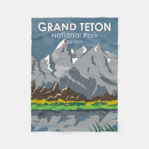 Grand Teton National Park Wyoming Vintage Fleece Blanket