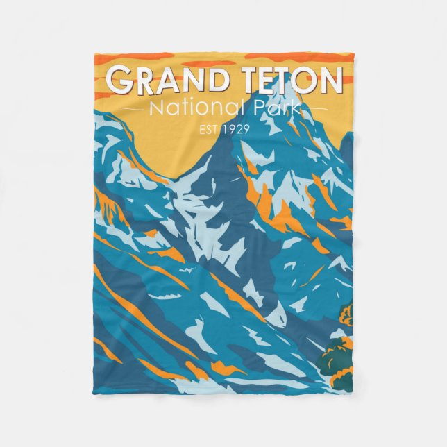 Grand Teton National Park Wyoming Vintage Fleece Blanket (Front)