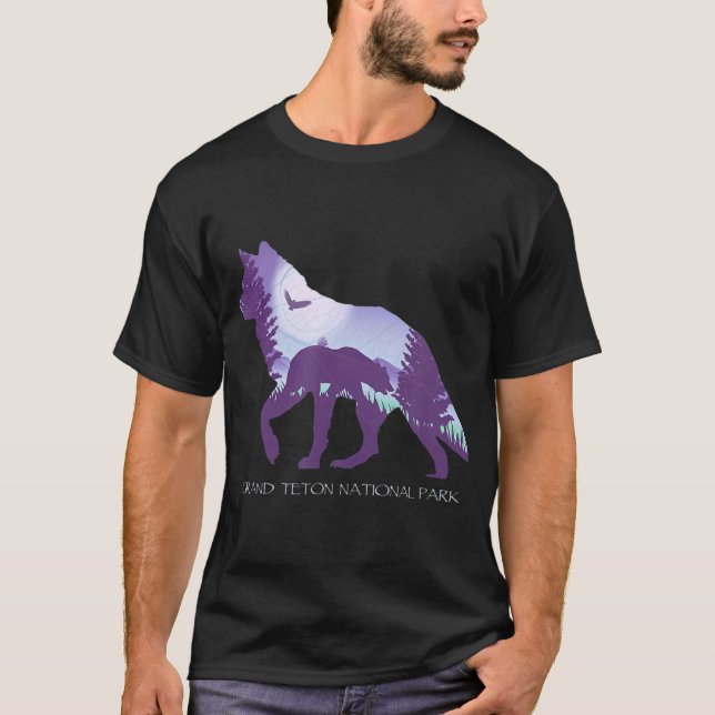 Grand Teton National Park Wyoming Wolf T-Shirt (Front)