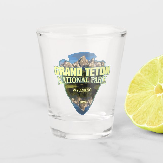 Grand Teton NP (arrowhead) Shot Glass (Front)
