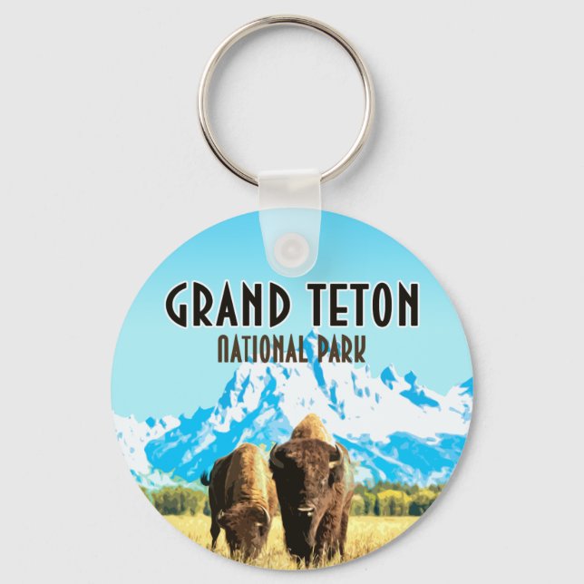 Grand Teton Park Wyoming Vintage Travel Key Ring (Front)