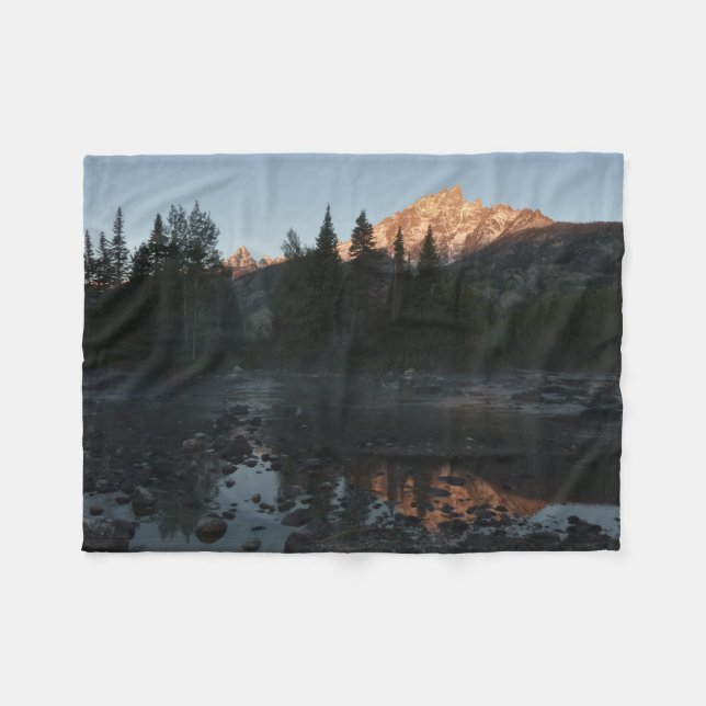 Grand Teton Sunrise at Cottonwood Creek Fleece Blanket (Front (Horizontal))