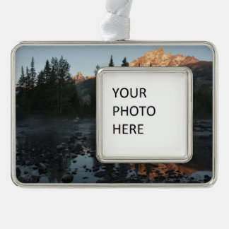 Grand Teton Sunrise at Cottonwood Creek Silver Plated Framed Ornament