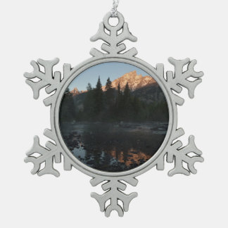 Grand Teton Sunrise at Cottonwood Creek Snowflake Pewter Christmas Ornament